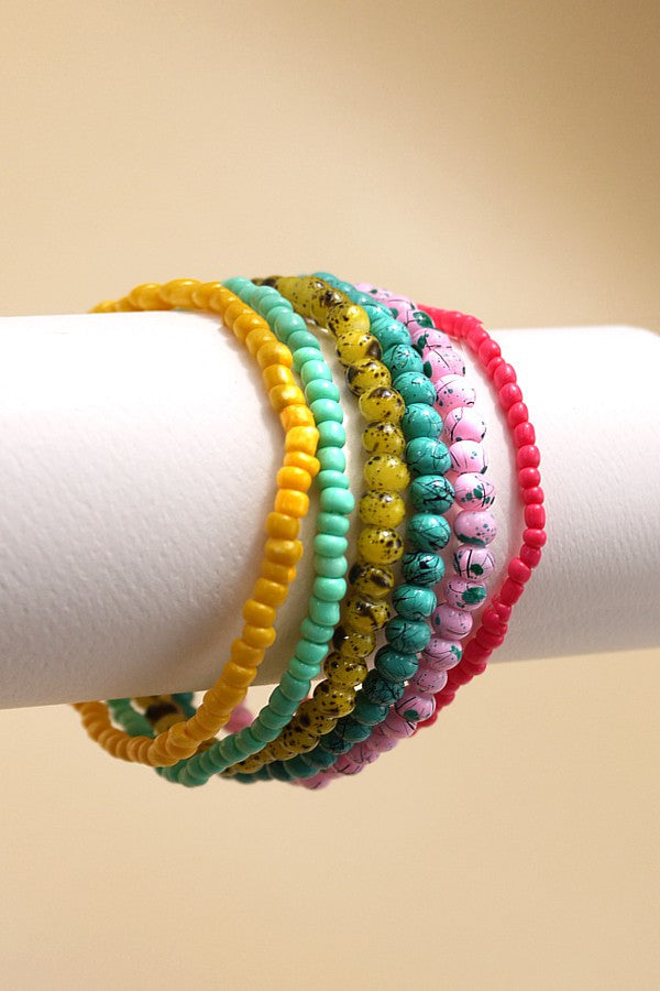 MULTI COLOR STONE BEAD MIX BRACELET SET | 40B103