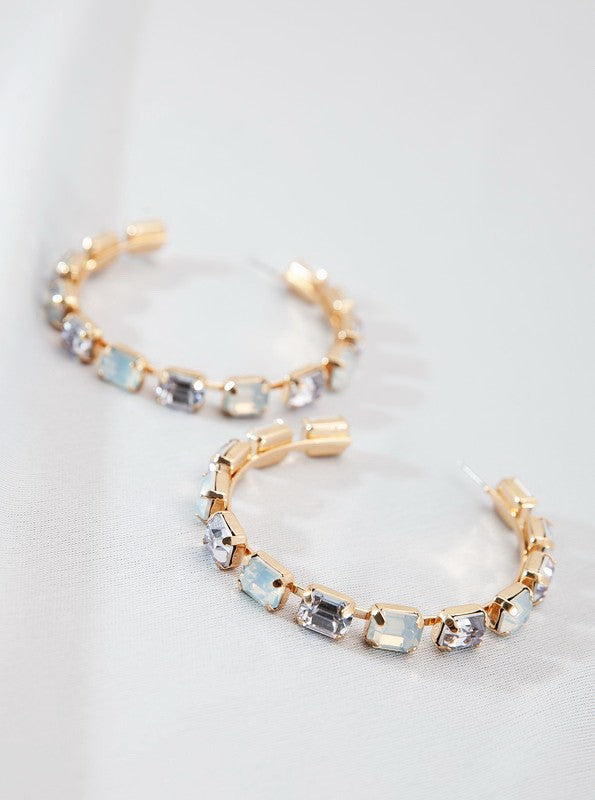 CLASSIC LARGE RECTANGLE RHINESTONE HOOP EARRINGS | 80E555