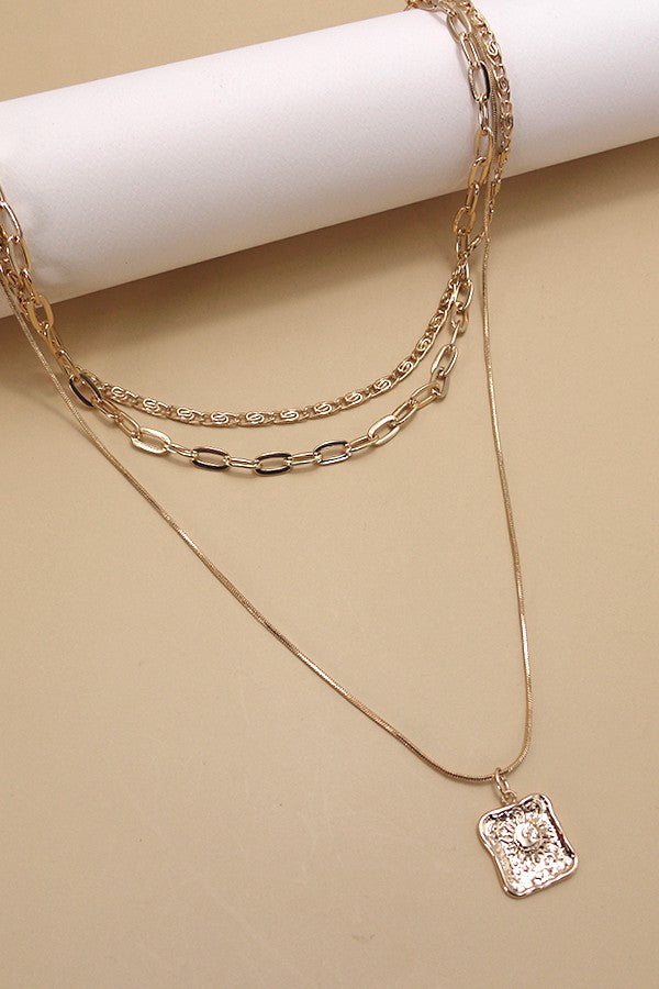 SQUARE PENDANT MULTI CHAIN NECKLACE | 25N701