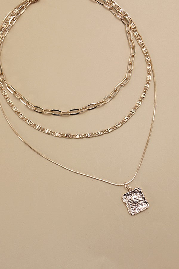 SQUARE PENDANT MULTI CHAIN NECKLACE | 25N701