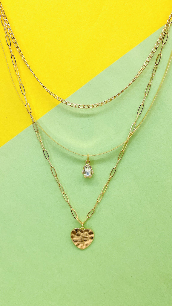HEART RHINE TEARDROP PENDANT MULTI CHAIN NECKLACE | 25N711