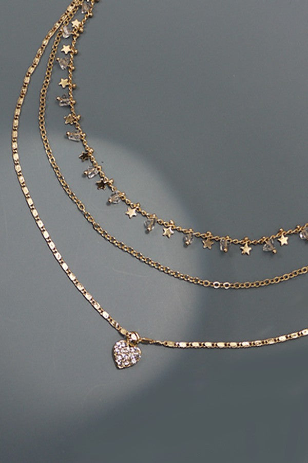 GLASS BEAD AND STARS MULTI LAYER CHAIN NECKLACE | 10N3032434