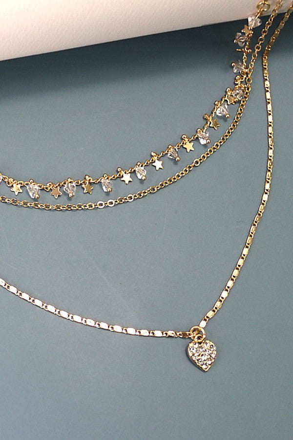 GLASS BEAD AND STARS MULTI LAYER CHAIN NECKLACE | 10N3032434