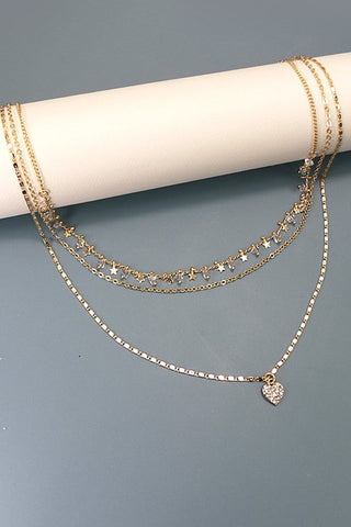 GLASS BEAD AND STARS MULTI LAYER CHAIN NECKLACE | 10N3032434