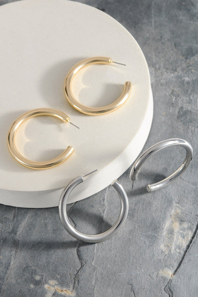 CLASSIC CHUNKY HOOP EARRINGS 1.75 INCH | 10E3032446