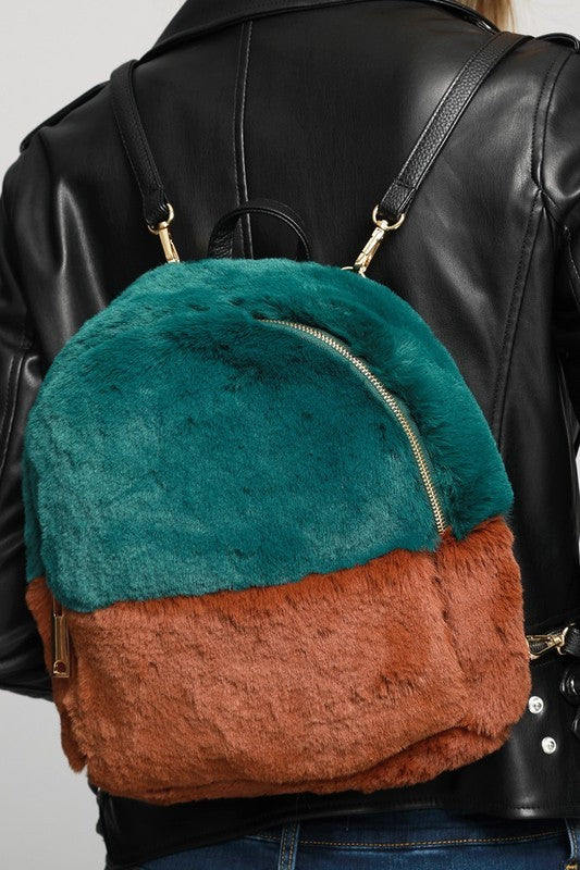 Two Tone Fine Faux Fur Backpack