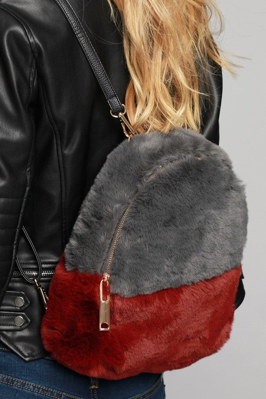 Two Tone Fine Faux Fur Backpack