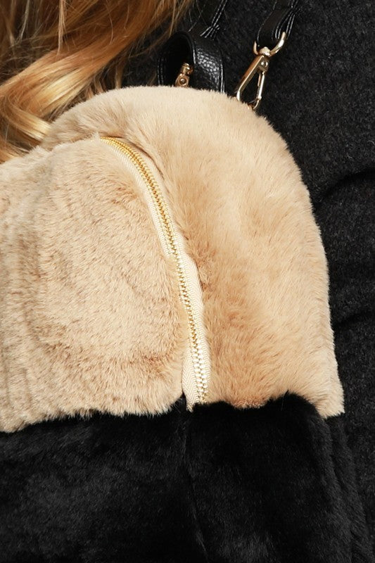 Two Tone Fine Faux Fur Backpack