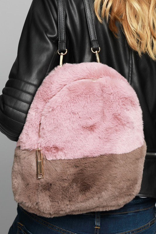 Two Tone Fine Faux Fur Backpack