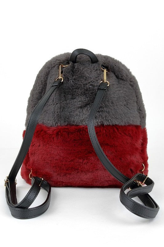 Two Tone Fine Faux Fur Backpack