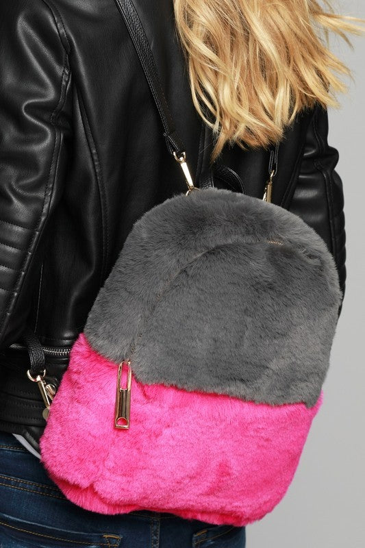 Two Tone Fine Faux Fur Backpack