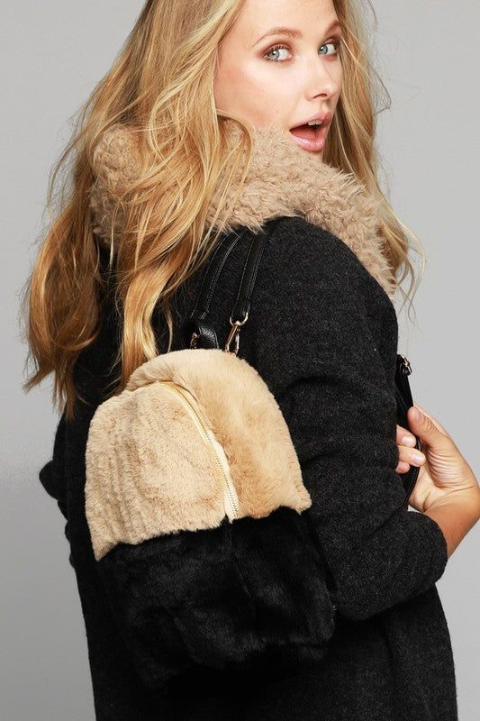 Two Tone Fine Faux Fur Backpack
