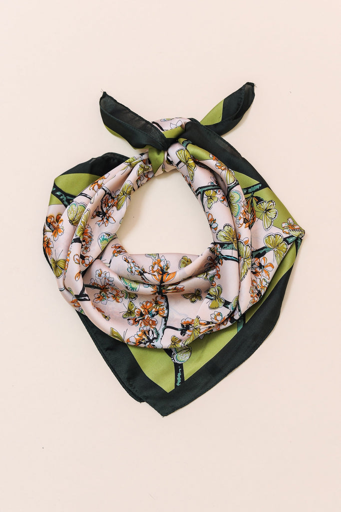 FLOWER SILKY FEEL BANDANA SCARF | 21SC396