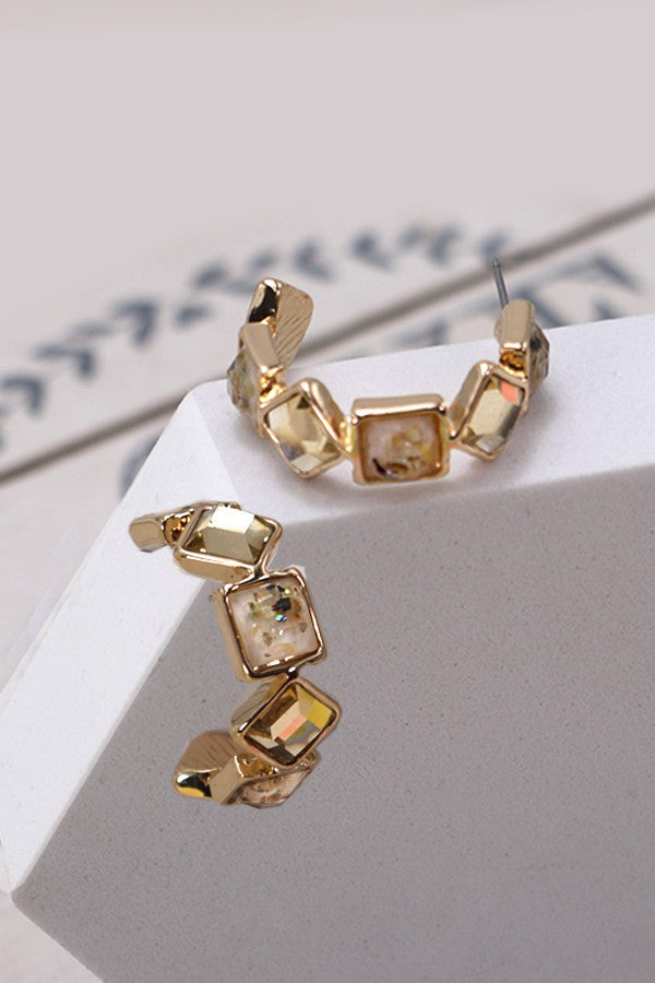 MULTI MIX STONE RHINESTONE HOOP EARRINGS | 80E778