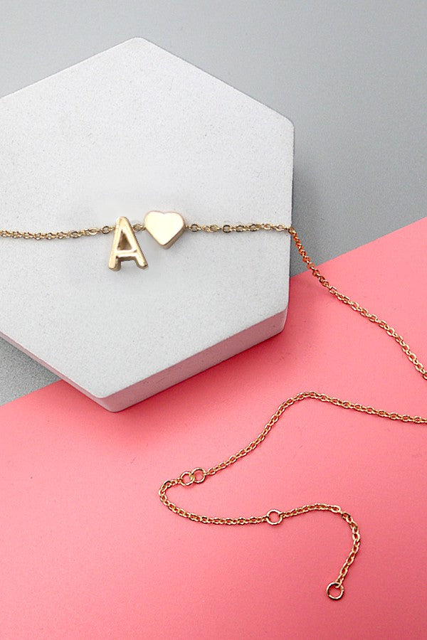 BRASS MONOGRAM INITIAL HEART CAHRM NECKLACE | 80N150