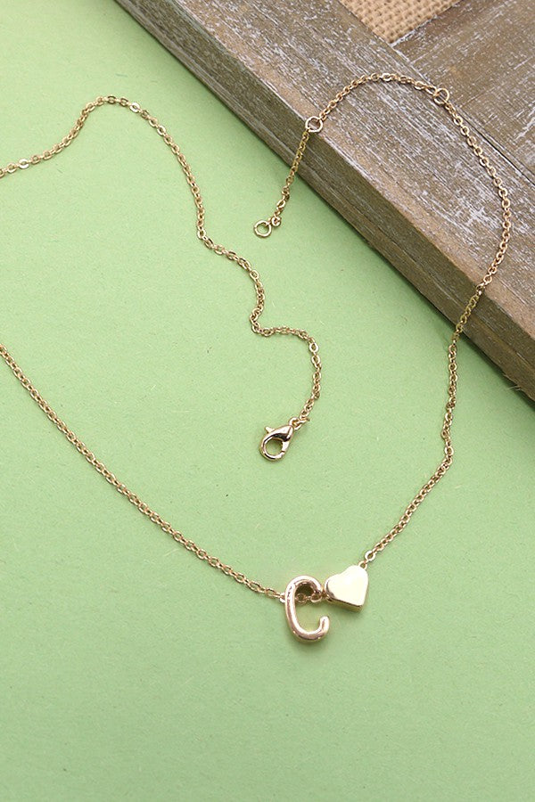 BRASS MONOGRAM INITIAL HEART CAHRM NECKLACE | 80N150