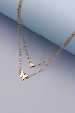 MINIMALIST DOUBLE LAYER BUTTERFLY HEART NECKLACE | 80N152
