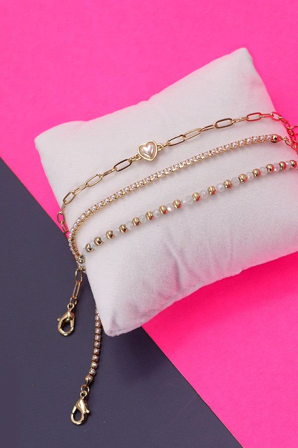 DELICATE TRIO LAYER PEARL STONE BRACELET SET | 10B3042102