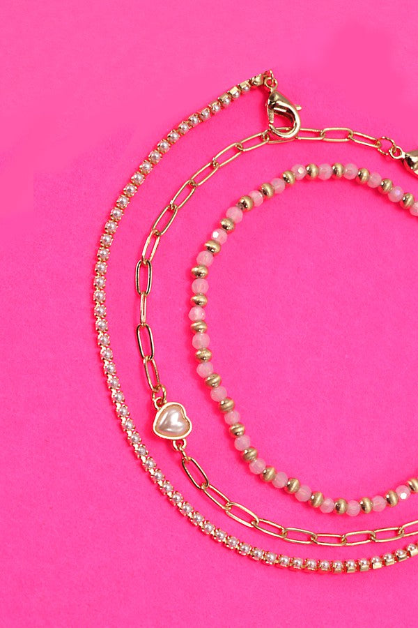 DELICATE TRIO LAYER PEARL STONE BRACELET SET | 10B3042102