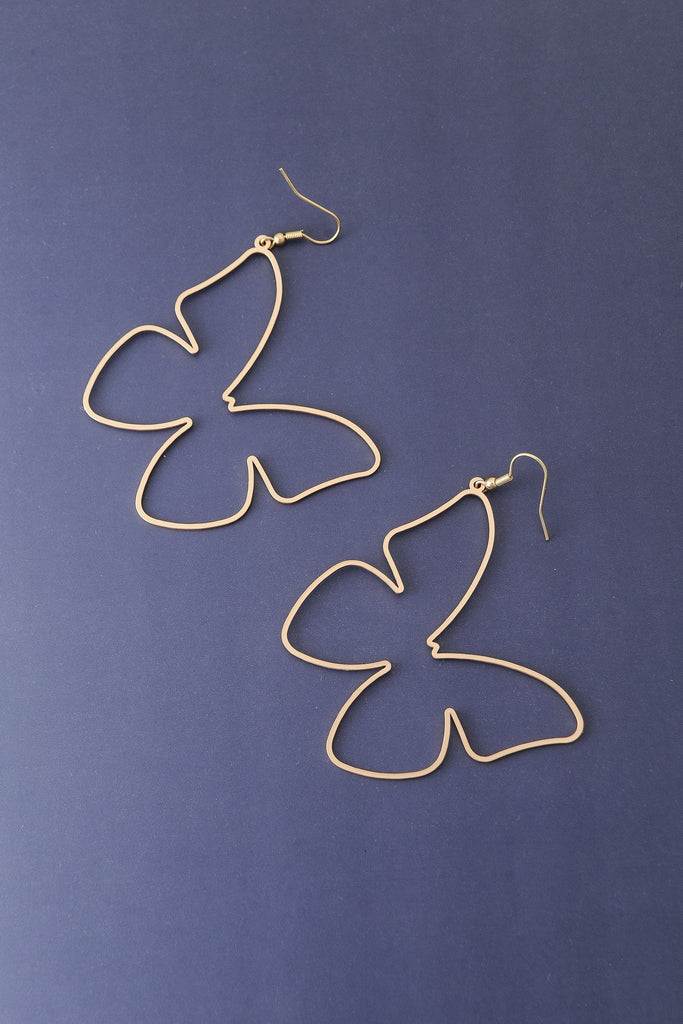 CUT OUT LARGE MATTE GOLD BUTTERFLY EARRINGS | 80E856