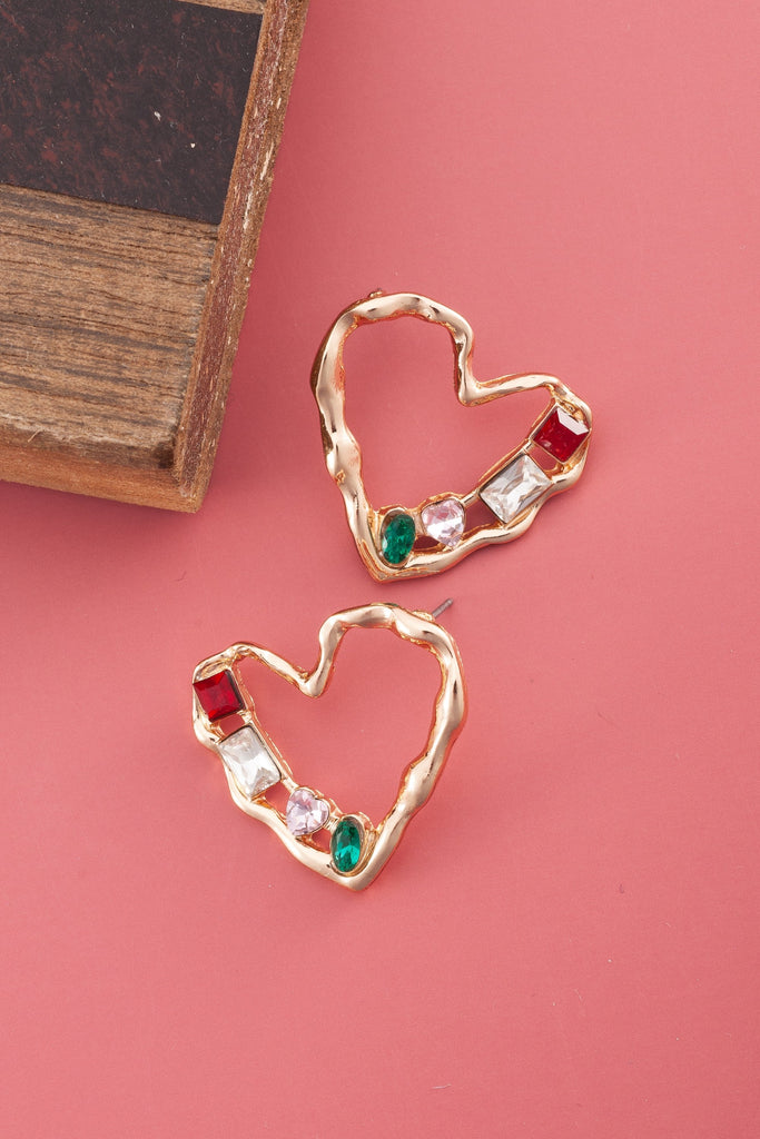 X-MAS GOLD RHINESTONE HEART EARRINGS  | 10E3051936