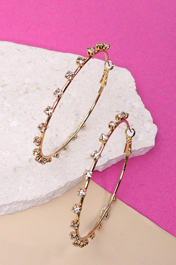 RHINESTONE LARGE HOOP EARRINGS  | 10E3051942