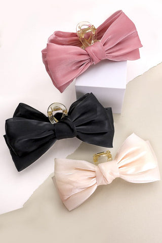 LARGE CHIFFON DOUBLE RIBBON BOW HAIR CLAW CLIPS | 40H627