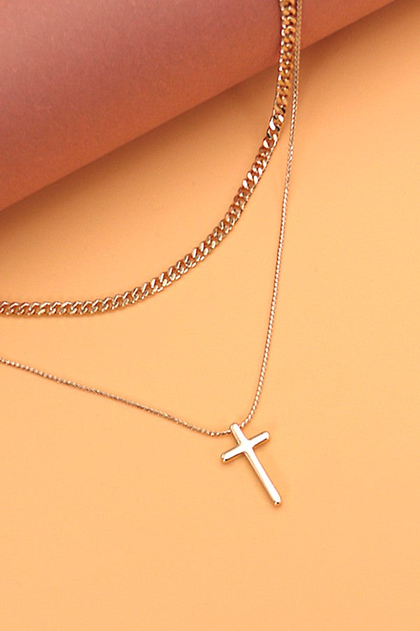 DOUBLE LAYER CROSS NECKLACE | 80N194