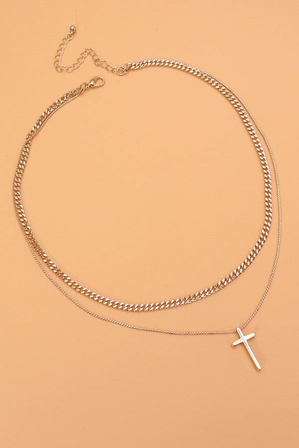 DOUBLE LAYER CROSS NECKLACE | 80N194
