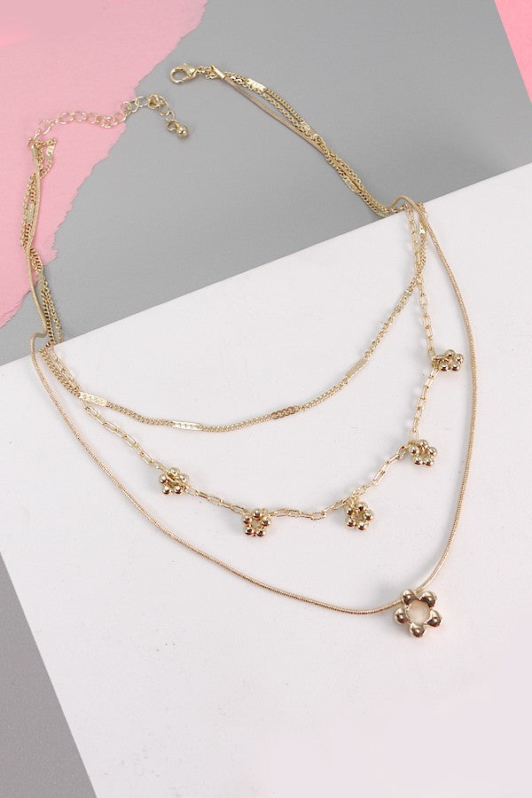 TRIPLE ROW MINI CHARM FLOWER LAYER NECKLACE | 80N216