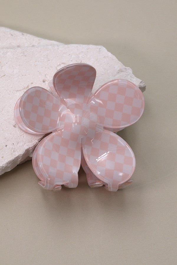 JUMBO CHECKER FLOWER HAIR CLAW CLIP | 40H644