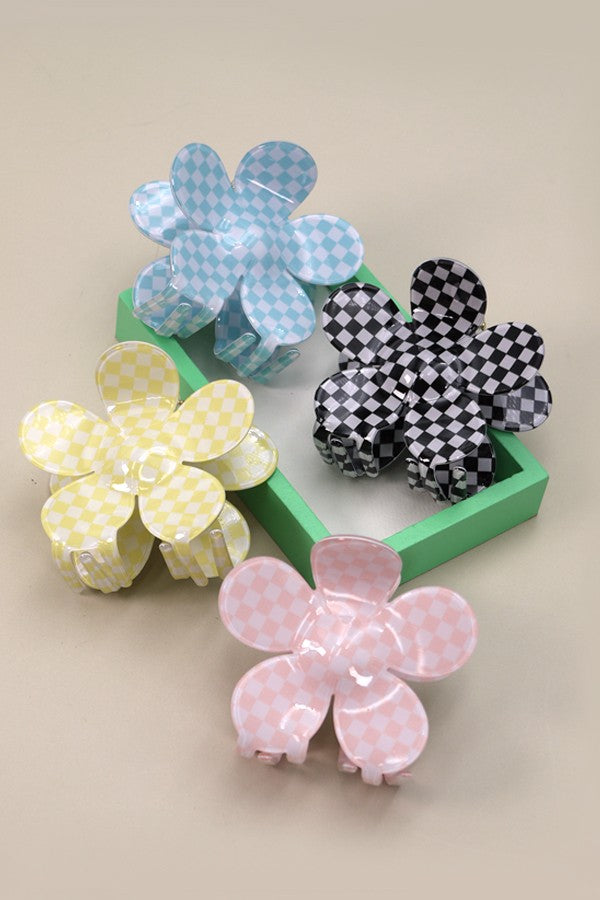 JUMBO CHECKER FLOWER HAIR CLAW CLIP | 40H644