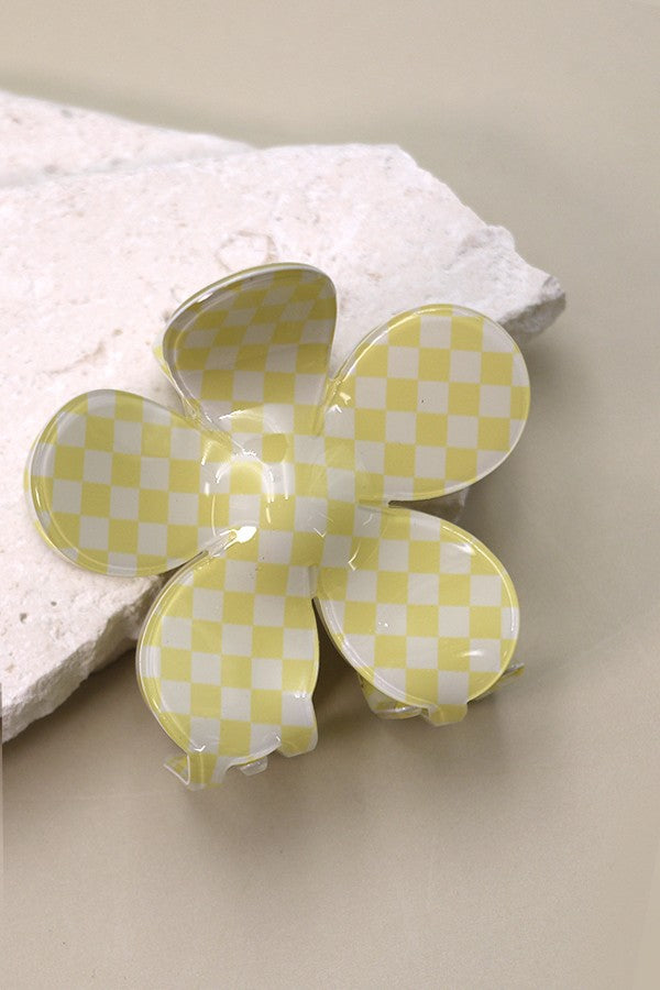 JUMBO CHECKER FLOWER HAIR CLAW CLIP | 40H644