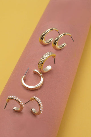 PEARL MINI HOOP TRIO SET EARRINGS | 80E1428
