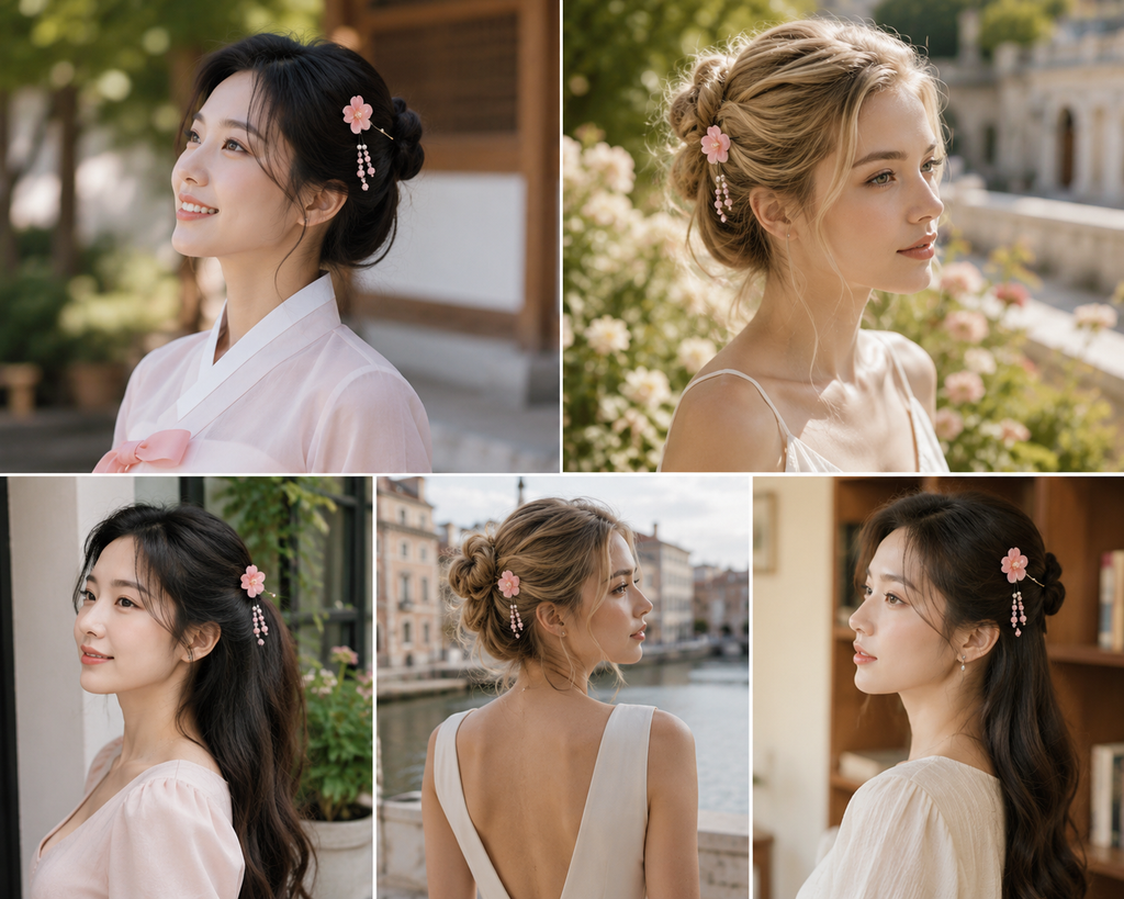 Elegant Floral Hair Stick – Handmade Korean Style Hair Pin with Pearl Tassel | Vintage Hair Accessory for Women | Bridal, Hanbok & Daily Updo | KI001