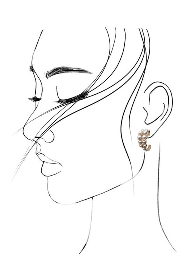 DOUBLE ROW PEARL MINI HUGGIE HOOP EARRINGS | 31E03627