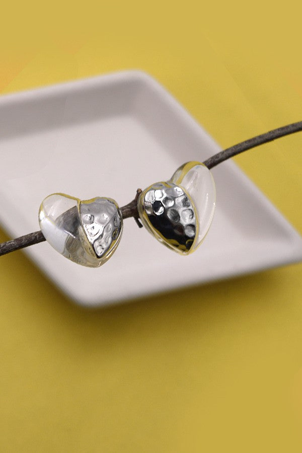 3-D HALF GOLD CLEAR HALF PEARL STUD EARRINGS | 80E1693