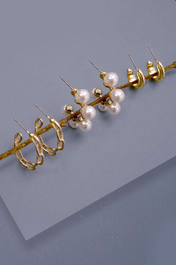 HUGGIE PEARL CHAIN TRIO EARRINGS | 80E1800