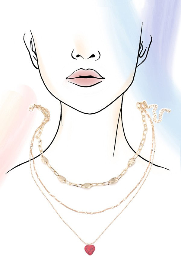 MULTI LAYERD HAMMERED RED JAPER STONE NECKLACE | 80N322