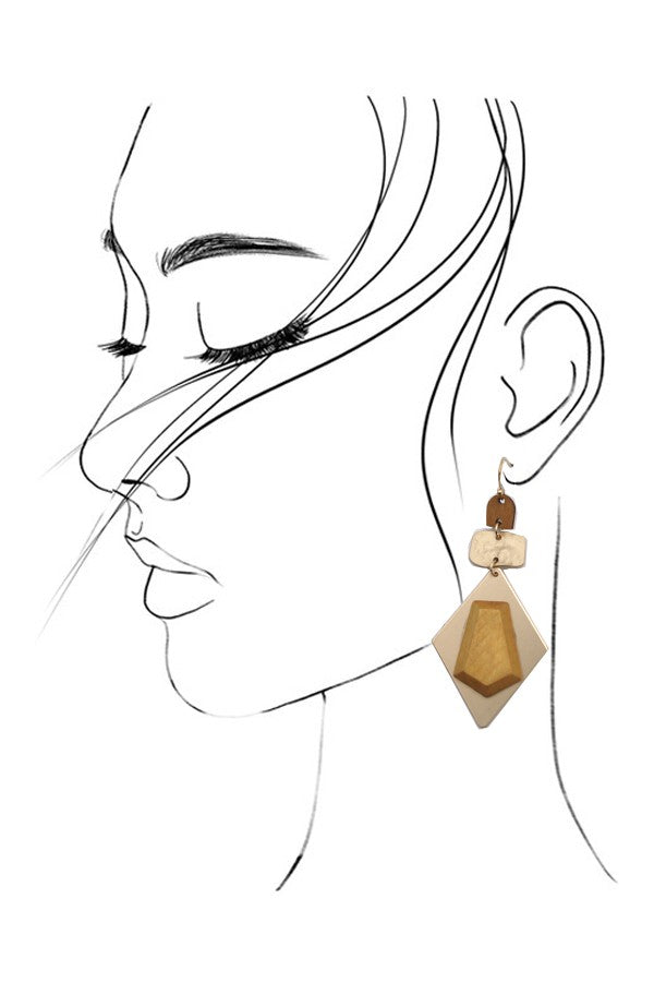 GEO SHAPE MATTE GOLD WOOD DANGLE EARRINGS | 80E1898
