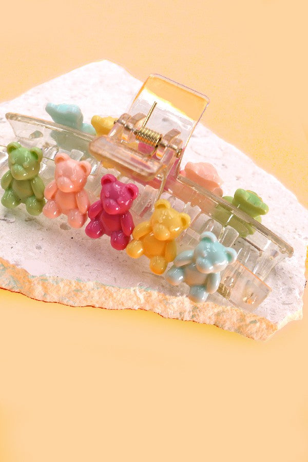 PASTEL 5 TEDDY BEAR CLEAR HAIR CLAW CLIPS | 40H708