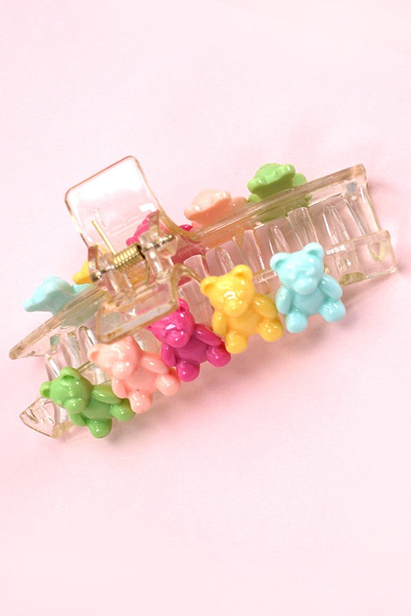 PASTEL 5 TEDDY BEAR CLEAR HAIR CLAW CLIPS | 40H708