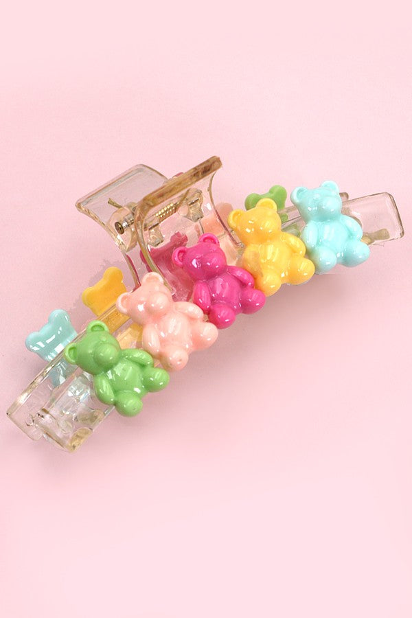 PASTEL 5 TEDDY BEAR CLEAR HAIR CLAW CLIPS | 40H708