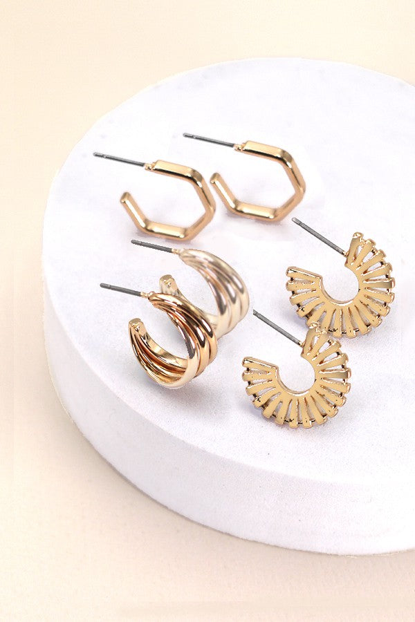 GEO SHAPE EAR HUGGIE TRIO EARRINGS | 80E2236