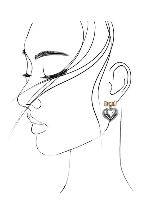 BOW HEART RHINESTONE DANGLE EARRINGS | 80E2297