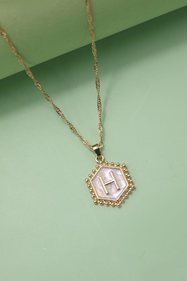 MONOGRAM INITIAL HEXAGON EPOXY CHARM NECKLACE |  80N338