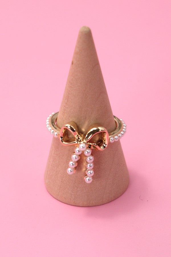 GOLD PEARL BOW RIBBON RING | 31R24004