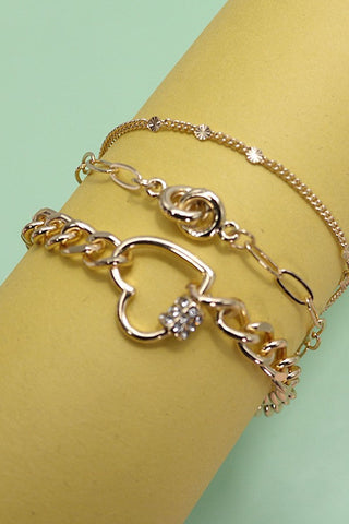 TRIO LAYER HEART CHARM BRACELET | 80B142
