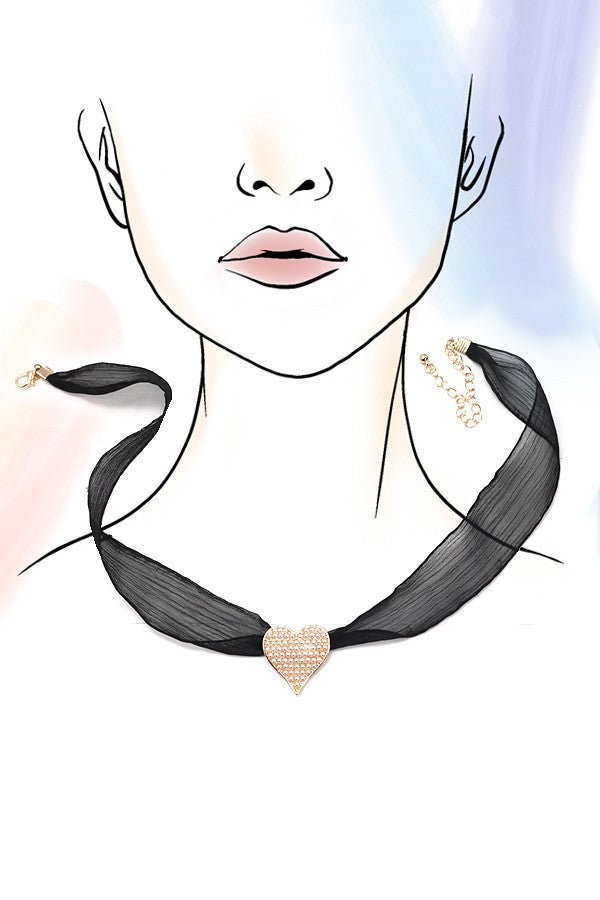 PEARL HEART SHEER LACE CHAIN NECKLACE | 80N448