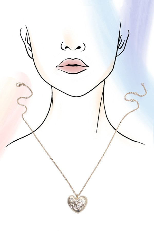 RHINESTONE HEART PENDANT NECKLACE | 80N450